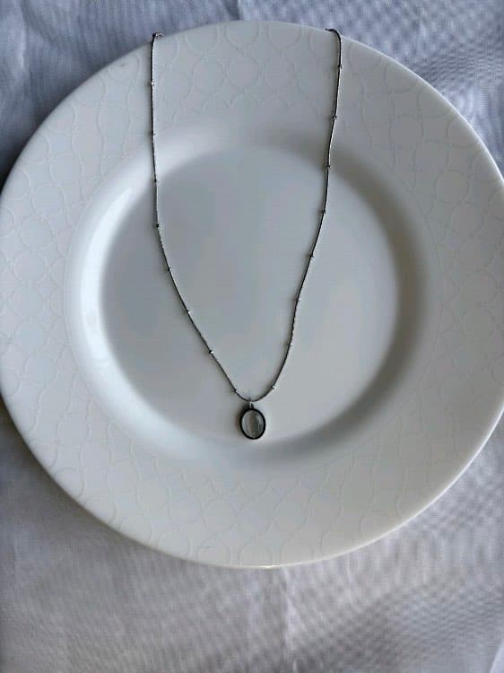 Grey stone pearl pendant (silver) - Image 1